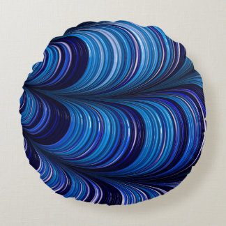 ~Original 3D Blue Fractal Pattern Design ~ Round Cushion