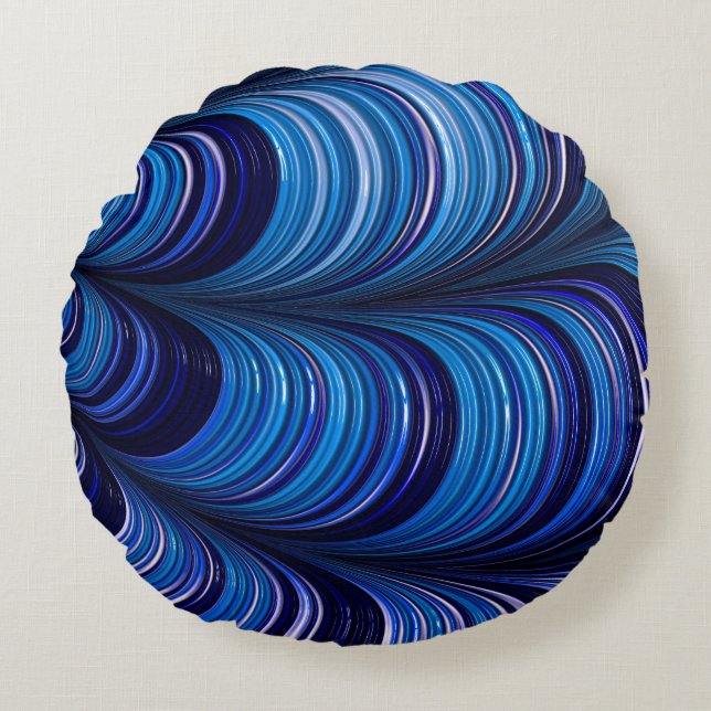 ~Original 3D Blue Fractal Pattern Design ~ Round Cushion (Front)