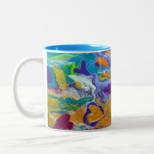 original abstract art Hearts Adrift Two-Tone Coffee Mug