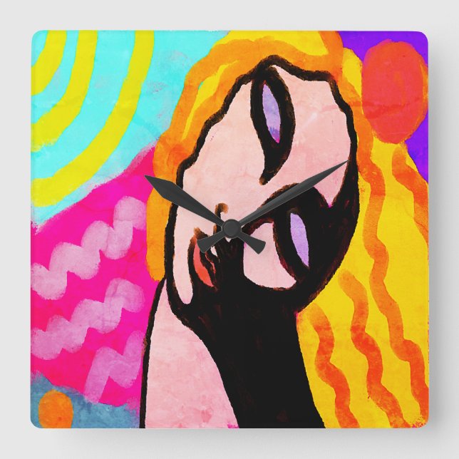 Original Abstract Art Square Wall Clock (Front)