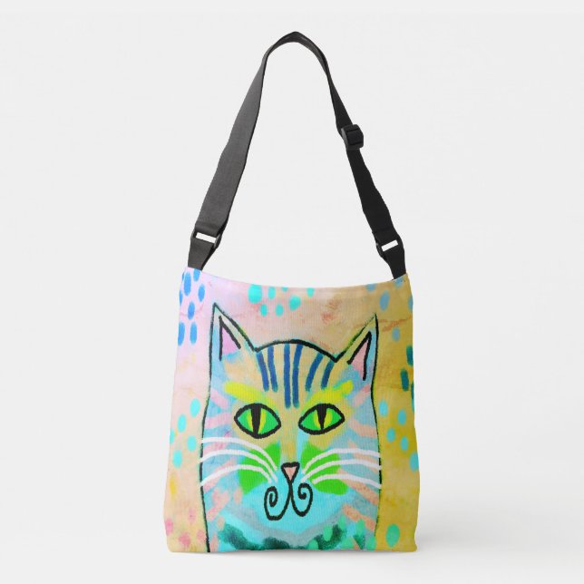 Original Abstract Cat Painting on Tote Bag (Front)