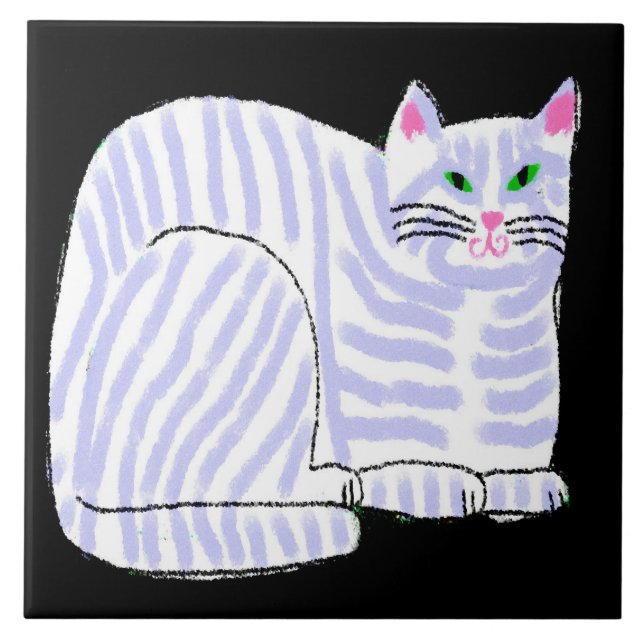 Original Abstract Digital Cat Art Tile (Front)