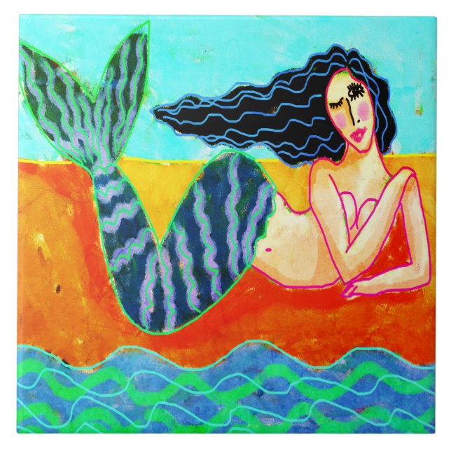 Original Abstract Digital Mermaid Painting Tile (Front)