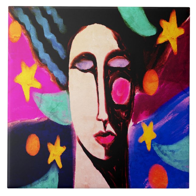 Original Abstract Digital Painting of a Woman Tile (Front)
