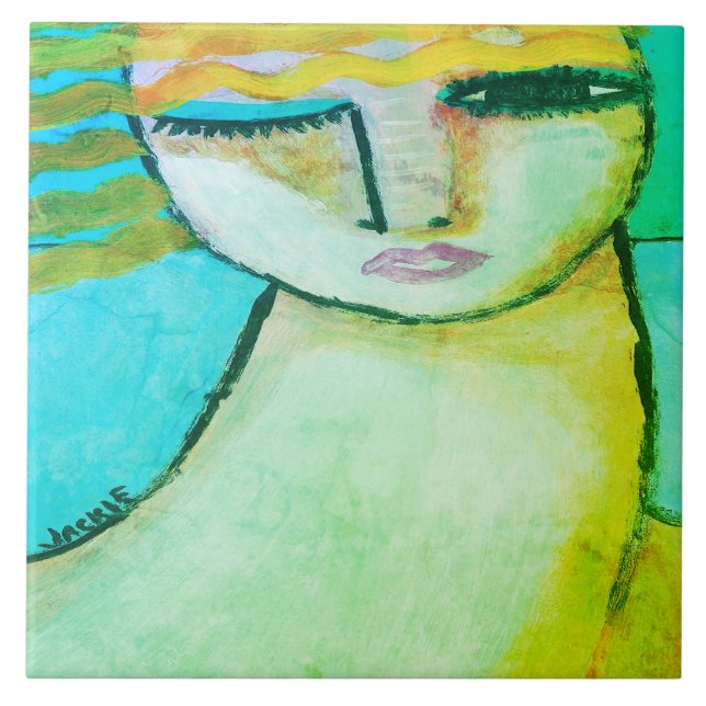 Original Abstract Digital Painting of a Woman Tile (Front)