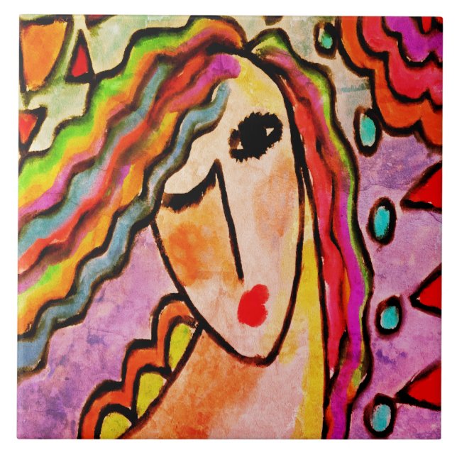 Original Abstract Digital Painting of a Woman Tile (Front)