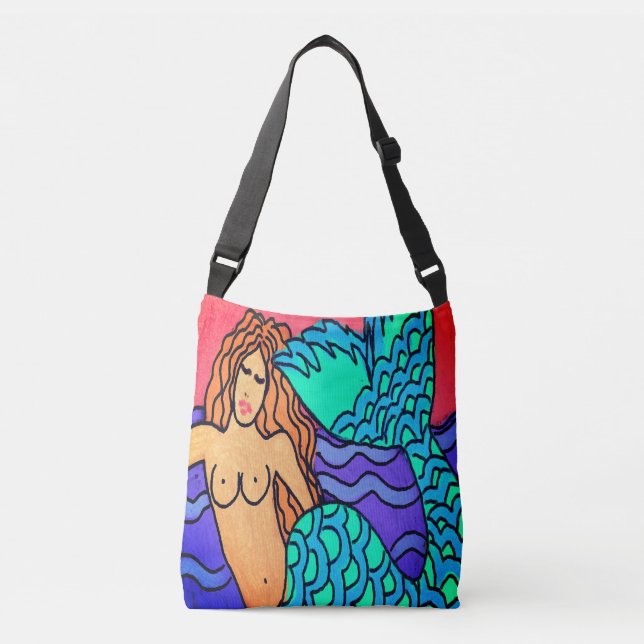 Original Abstract Mermaid Painting Crossbody Bag (Front)