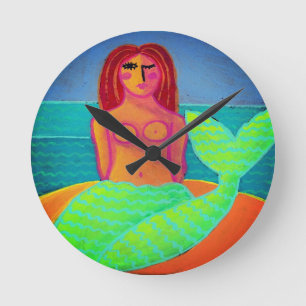 Original Abstract Mermaid Painting Round Clock