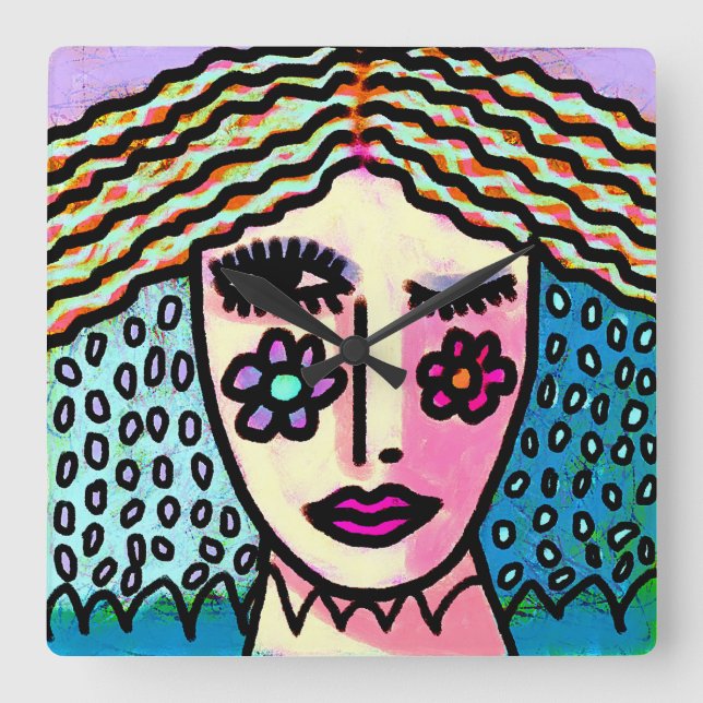 Original Abstract Painting of a Woman Square Wall Clock (Front)