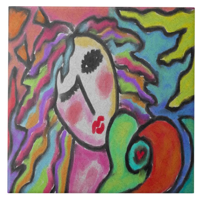 Original Abstract Painting of a Woman Tile (Front)
