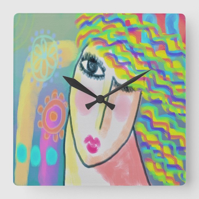 Original Abstract Painting Square Wall Clock (Front)