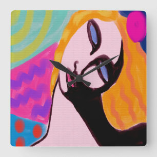 Original Abstract Painting Square Wall Clock