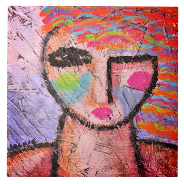 Original Abstract Portrait of a Woman on OSB Board Tile (Front)