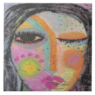 Original Abstract Portrait of a Woman on OSB Board Tile