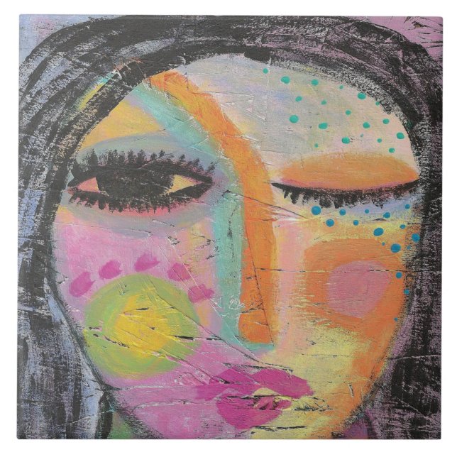 Original Abstract Portrait of a Woman on OSB Board Tile (Front)