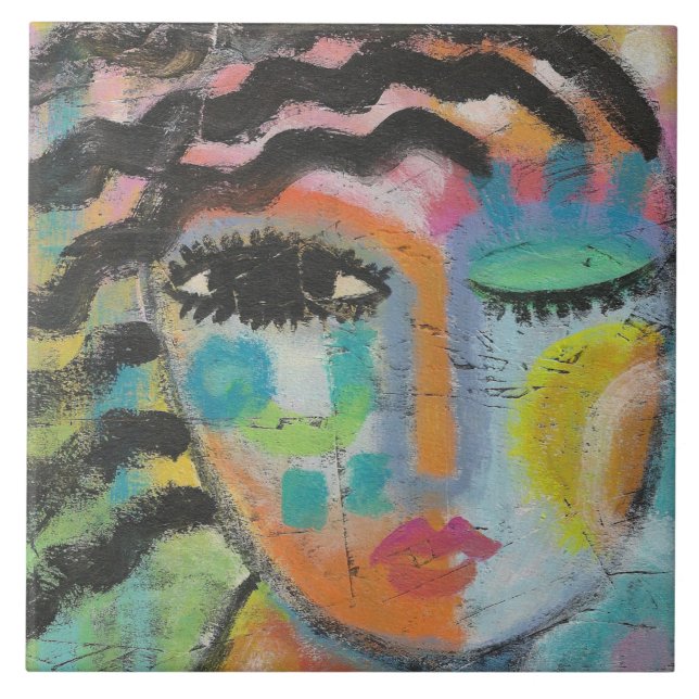 Original Abstract Portrait on OSB Board Tile (Front)