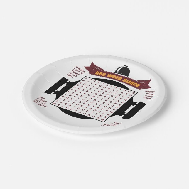 Original and fun BBQ party word search puzzle... Paper Plate (Angled)