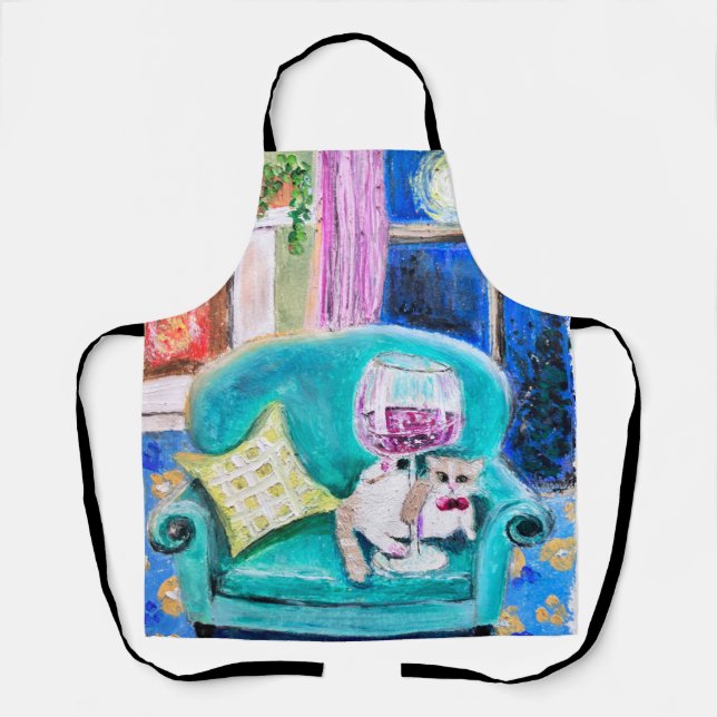 Original art cozy cat apron (Front)