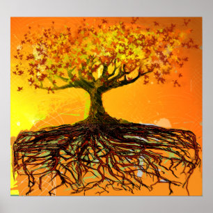 Original Art- Distressed Grunged Roots Tree Poster