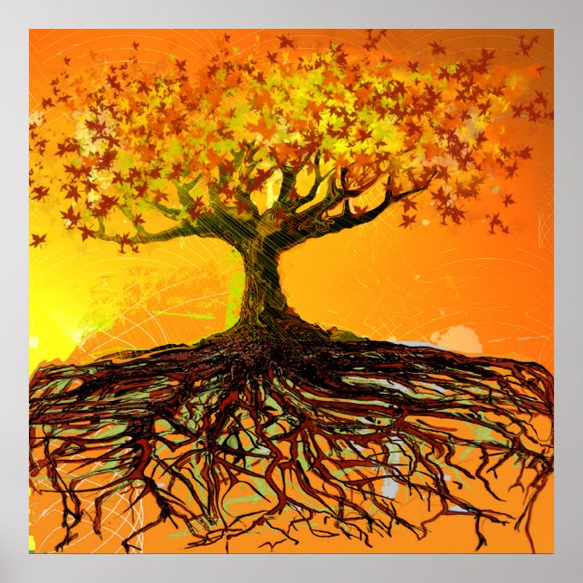 Original Art- Distressed Grunged Roots Tree Poster (Front)