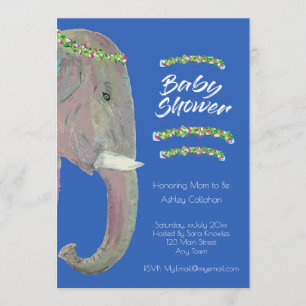 Original Art Elephant,  Baby Shower - Boy Invitation