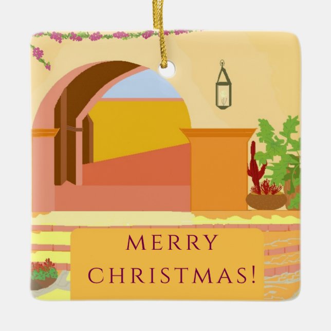 Original Art Mexican Patio  Ceramic Ornament (Front)