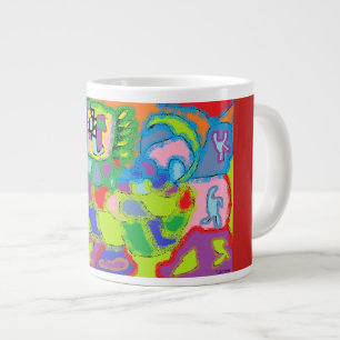 Original art multi coloured Abstract bright signed Large Coffee Mug