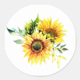 Original Art Watercolor Garden Flower Sunflower Classic Round Sticker