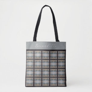 Original Artist Pattern Grey Blue Tan with Name Tote Bag