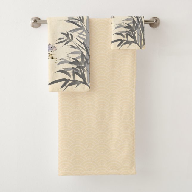 Original Bamboo Rat painting Chinese Year Zodiac B Bath Towel Set (Insitu)