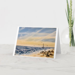 Original Beach and Rocks Art on Blank Card