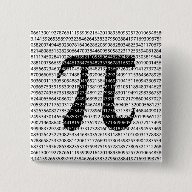 Original black number pi day mathematical symbol 15 cm square badge (Front)