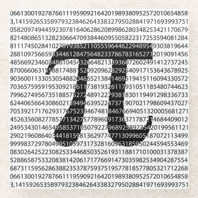 Original black number pi day mathematical symbol glass coaster (Front)