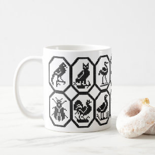 Original black seamless animal cross-stitch design coffee mug