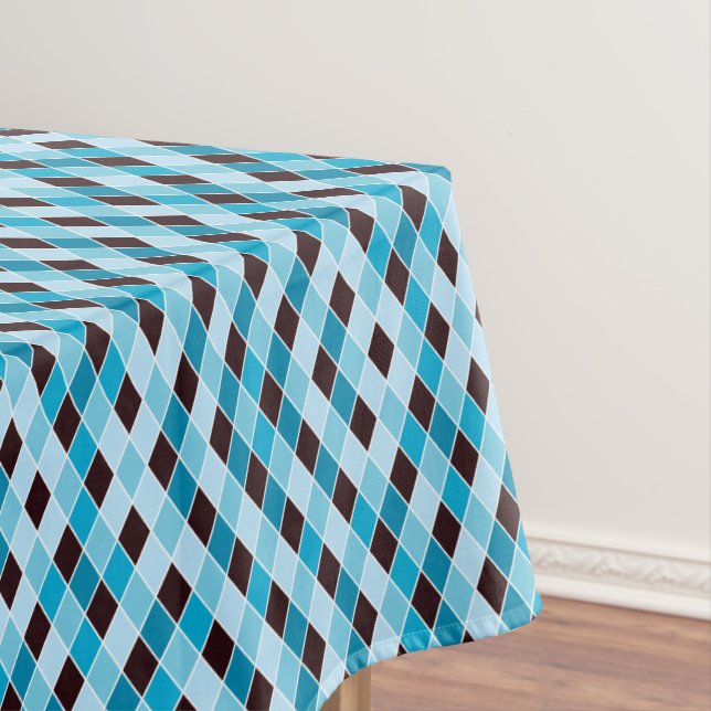 Original blue colourful lozenge seamless tweed tablecloth (In Situ)