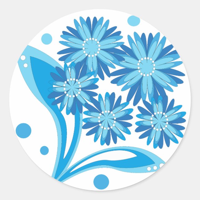 Original blue flowers classic round sticker (Front)