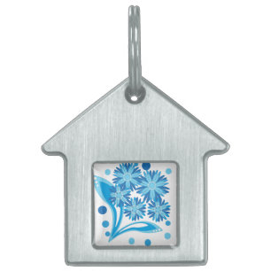 Original blue flowers pet ID tag