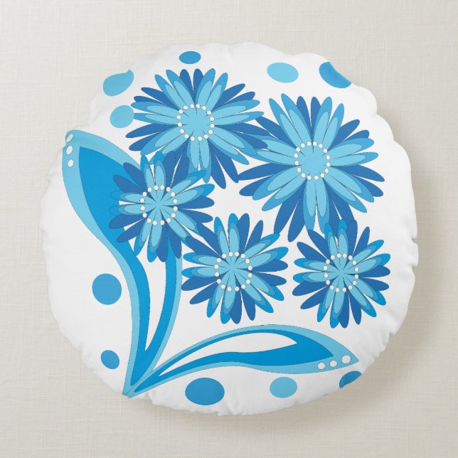 Original blue flowers round cushion (Front)