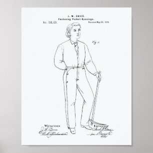 Original Blue Jeans 1873 Patent Art  White Paper Poster