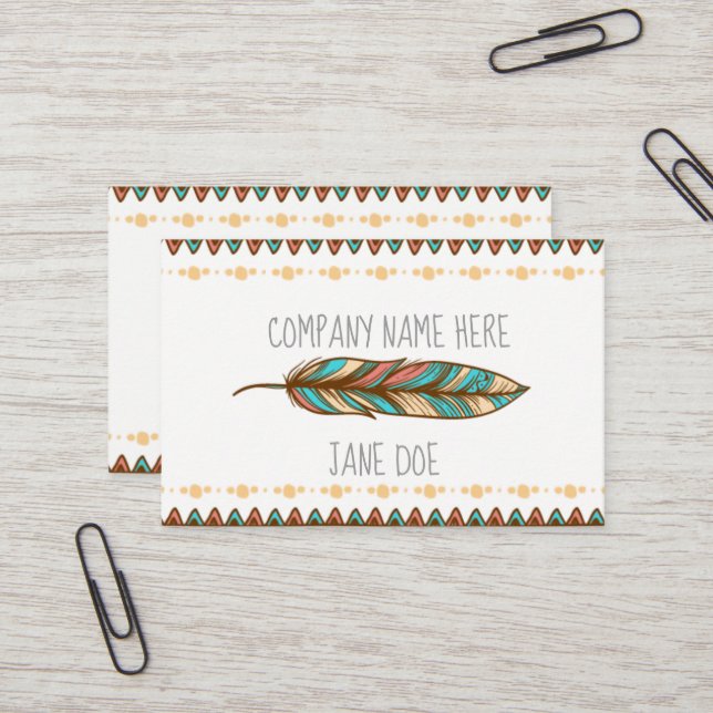 Original Bohemian Feather Style Business Cards (Front/Back In Situ)