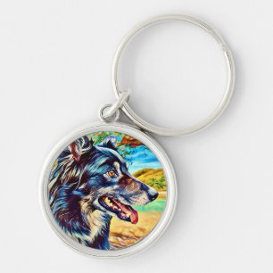 Original Border Collie Dog Nature Landscape Art Key Ring