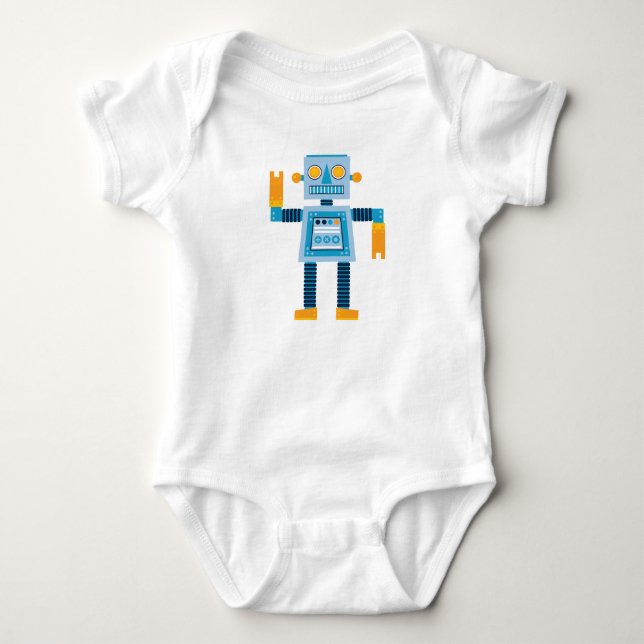Original Cartoon blue Robot Baby Bodysuit (Front)