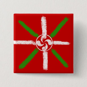 Original chalk drawn Ikurriña and Lauburu, 15 Cm Square Badge