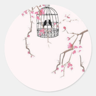 Original cherry blossom birdcage artwork classic round sticker