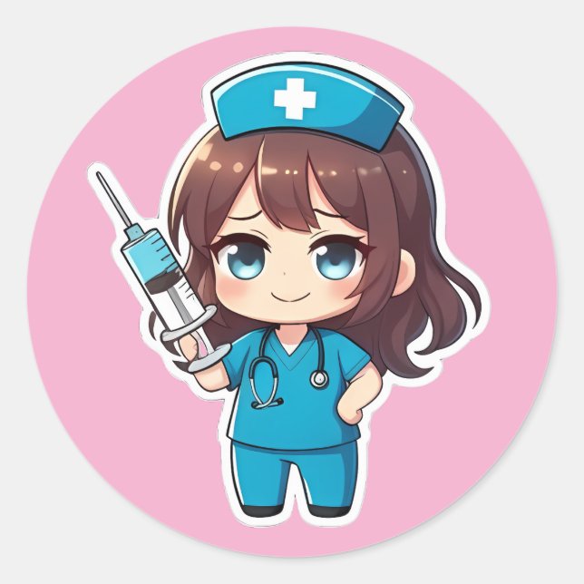 Original Chibi Nurse 2.0 - Precision Care Classic Round Sticker (Front)