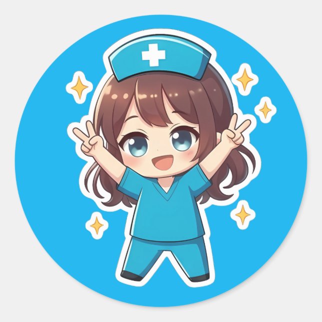 Original Chibi Nurse 2.0 - Victory Spirit Classic Round Sticker (Front)
