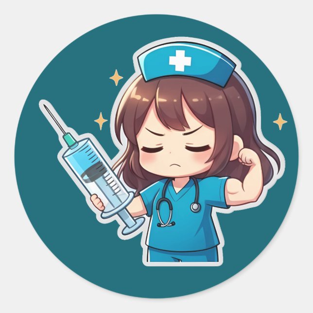 Original Chibi Nurse - Medical Power Classic Round Sticker (Front)