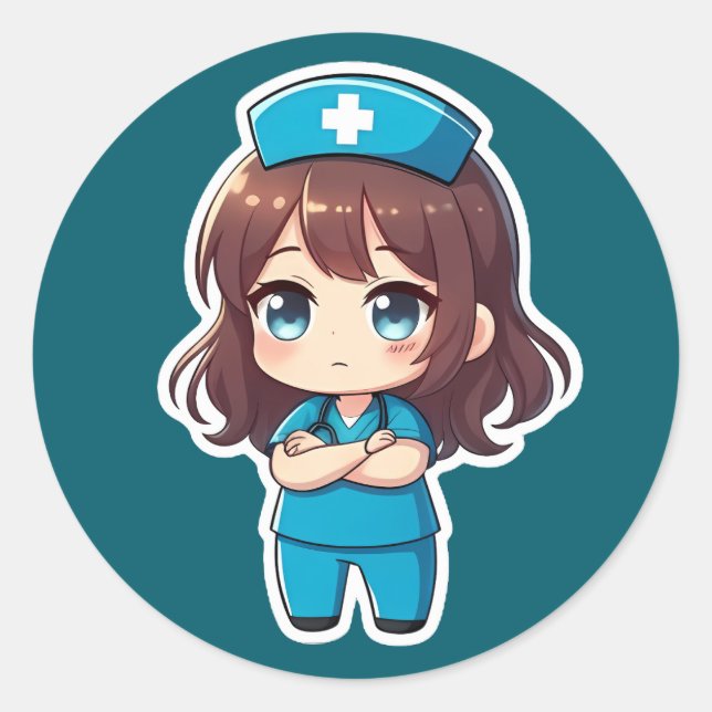 Original Chibi Nurse - Professional Calm Classic Round Sticker (Front)