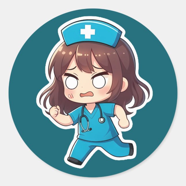 Original Chibi Nurse - The Hectic Shift Classic Round Sticker (Front)