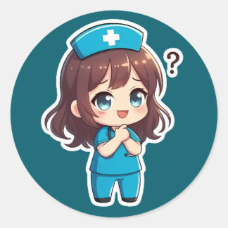 Original Chibi Nurse - The Questioning Moment Classic Round Sticker